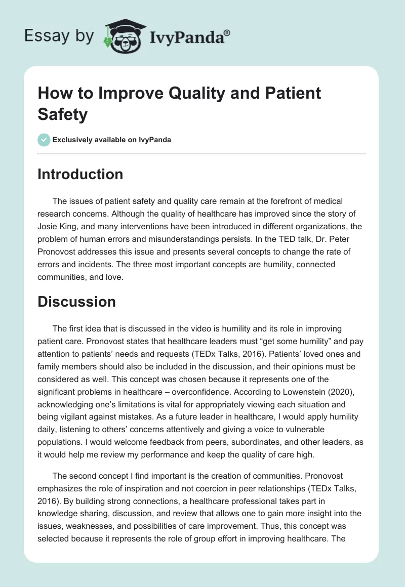 How to Improve Quality and Patient Safety. Page 1
