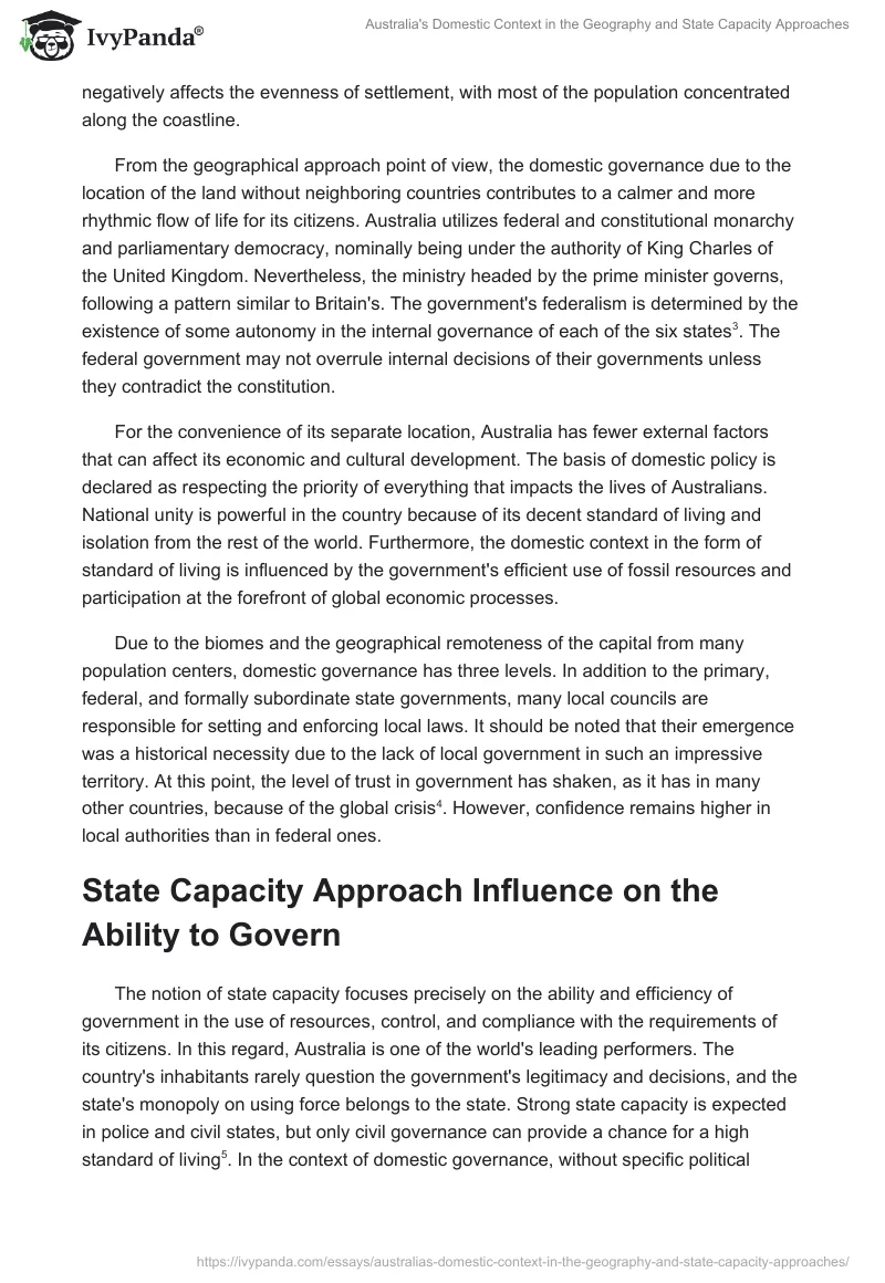 Australia's Domestic Context in the Geography and State Capacity Approaches. Page 2