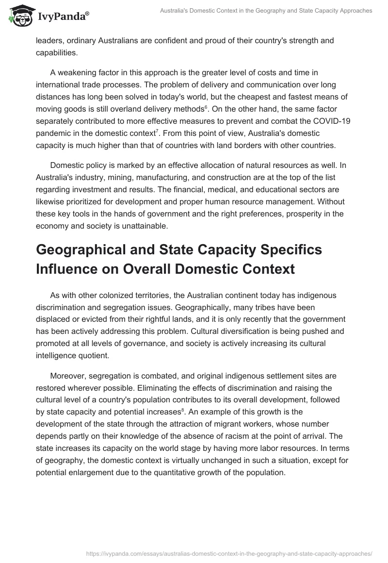 Australia's Domestic Context in the Geography and State Capacity Approaches. Page 3