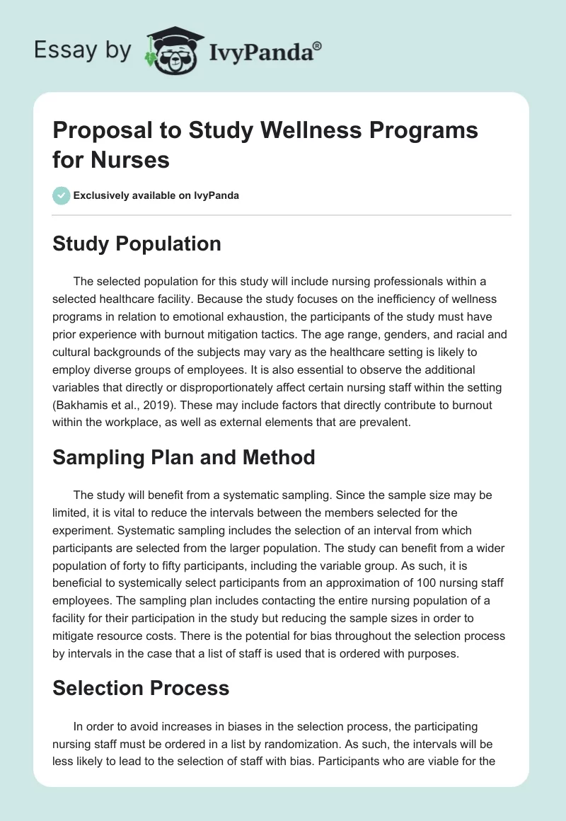 Proposal to Study Wellness Programs for Nurses. Page 1
