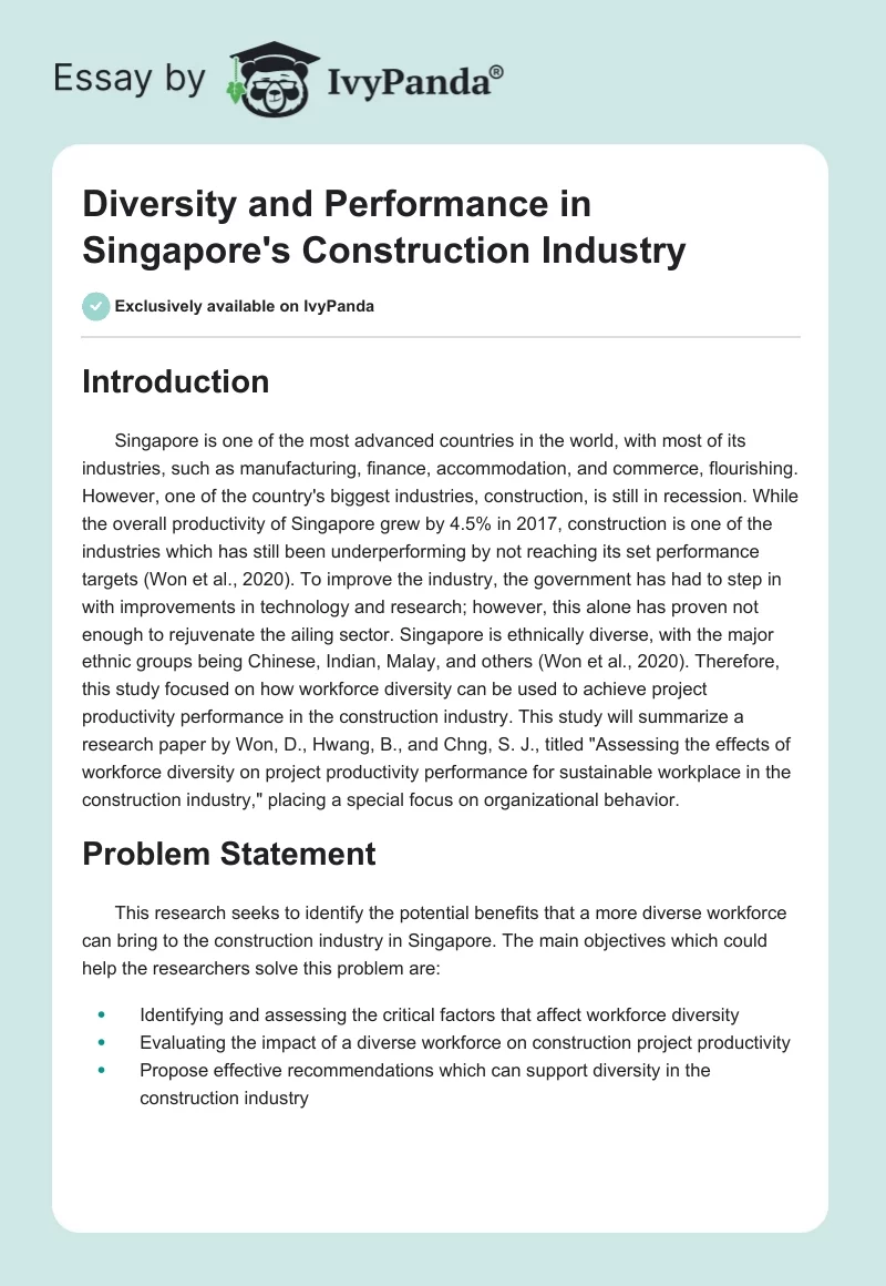 Diversity and Performance in Singapore's Construction Industry. Page 1