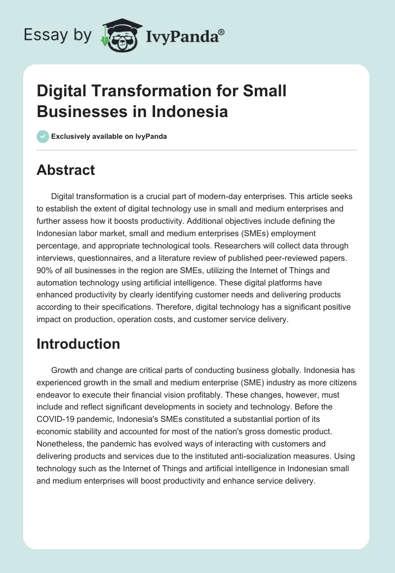 Digital Transformation for Small Businesses in Indonesia. Page 1