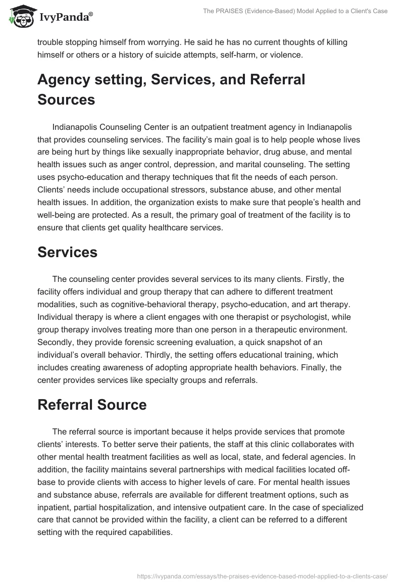 The PRAISES (Evidence-Based) Model Applied to a Client's Case. Page 2