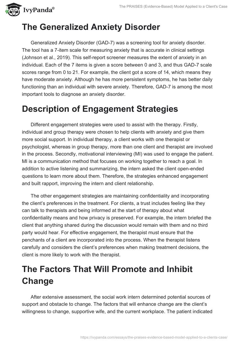 The PRAISES (Evidence-Based) Model Applied to a Client's Case. Page 4