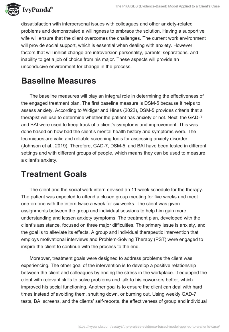 The PRAISES (Evidence-Based) Model Applied to a Client's Case. Page 5