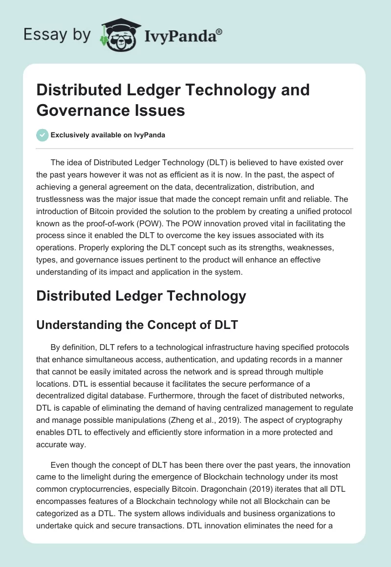 Distributed Ledger Technology and Governance Issues. Page 1