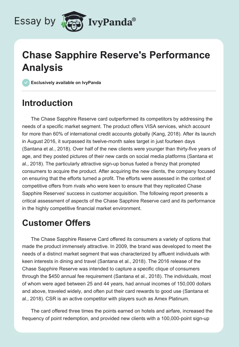 Chase Sapphire Reserve's Performance Analysis. Page 1