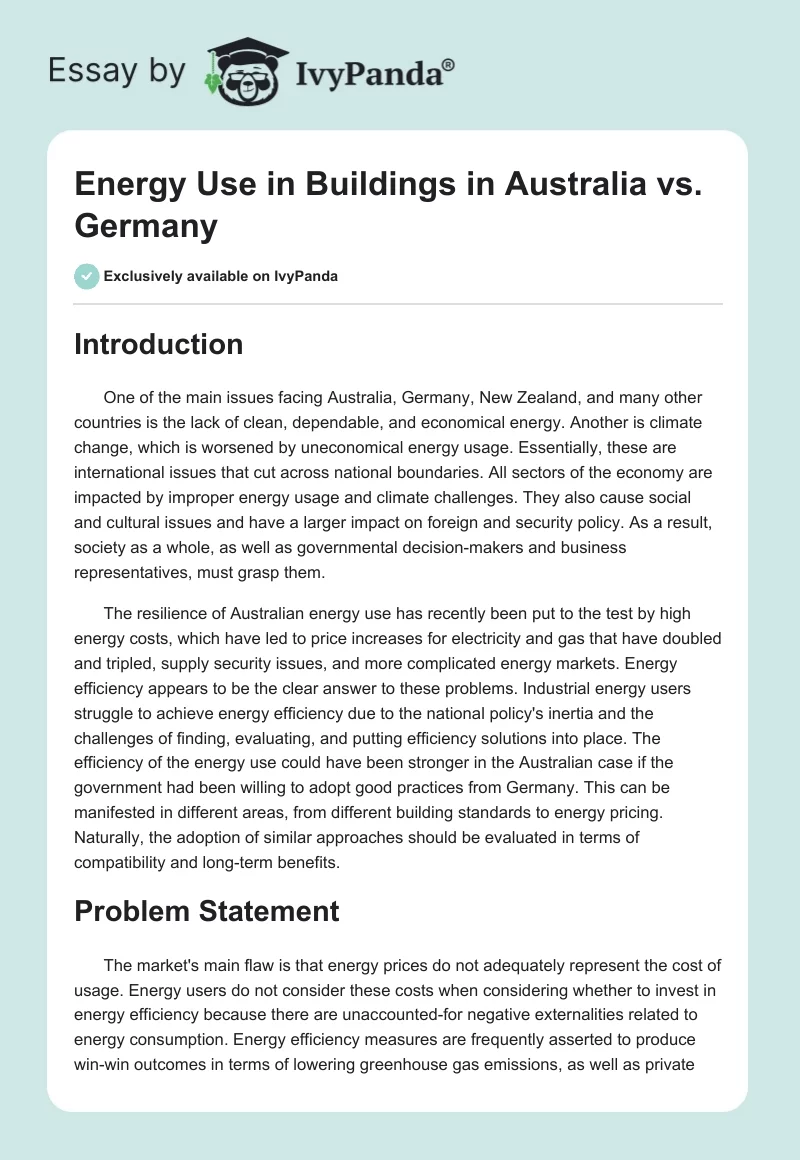 Energy Use in Buildings in Australia vs. Germany. Page 1
