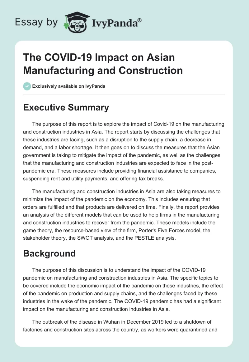 The COVID-19 Impact on Asian Manufacturing and Construction. Page 1