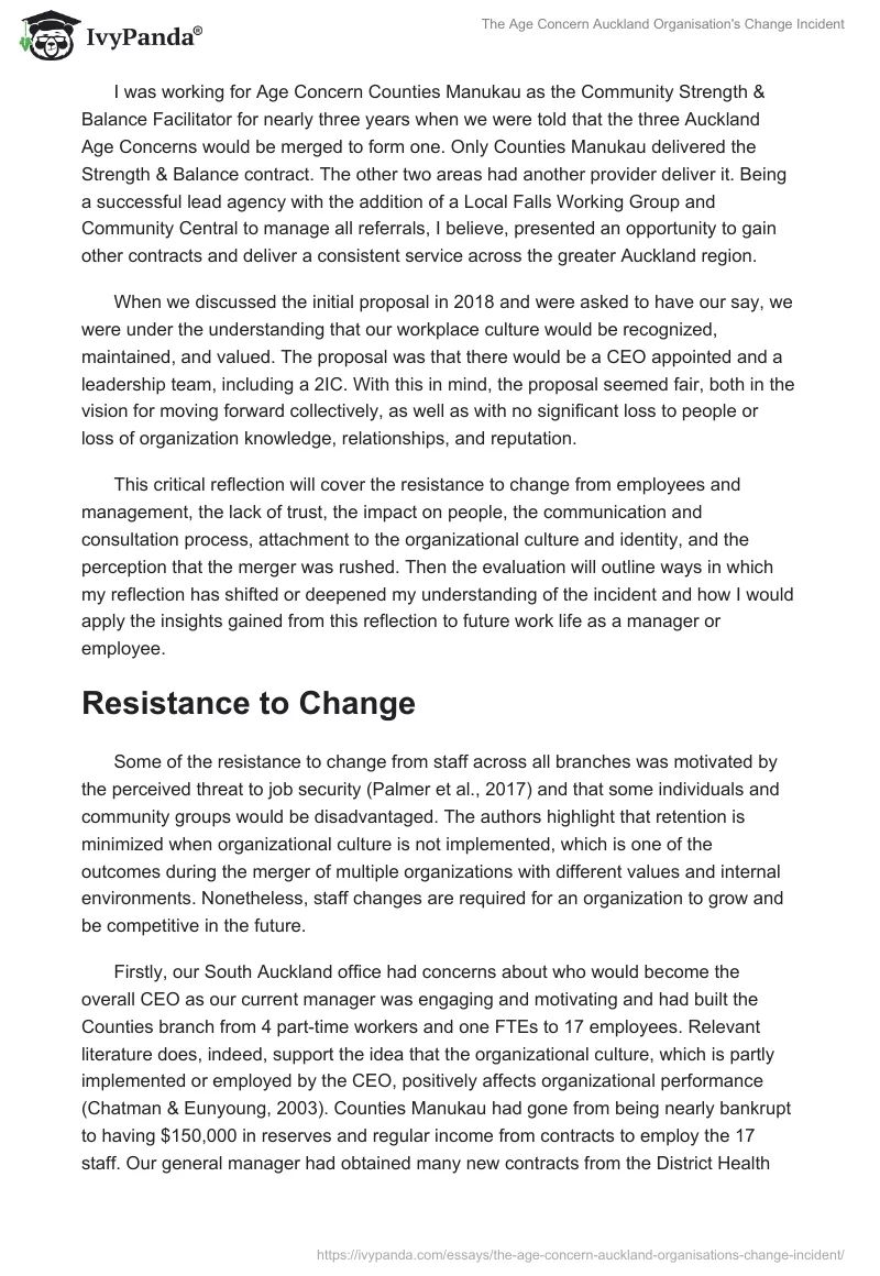 The Age Concern Auckland Organisation's Change Incident. Page 2