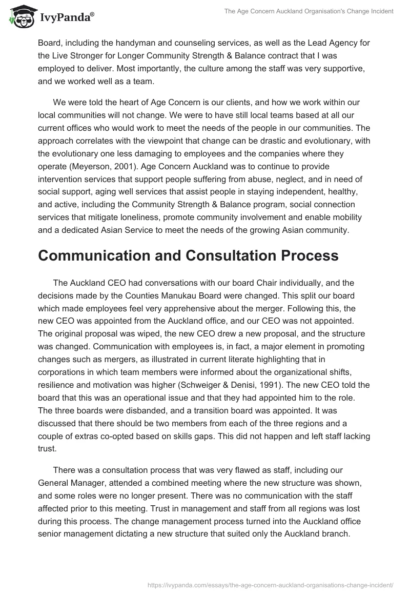 The Age Concern Auckland Organisation's Change Incident. Page 3
