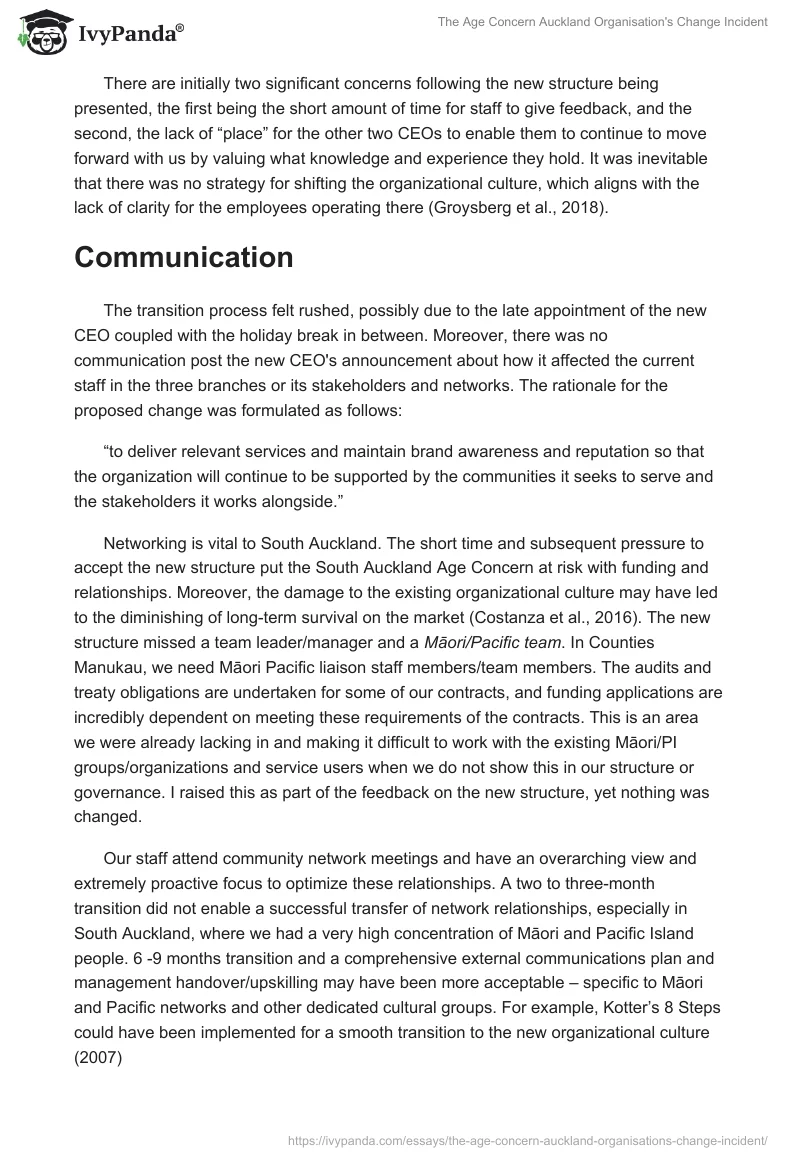 The Age Concern Auckland Organisation's Change Incident. Page 4