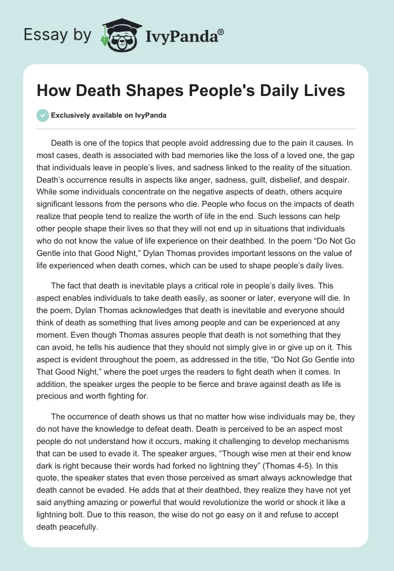 How Death Shapes People's Daily Lives. Page 1