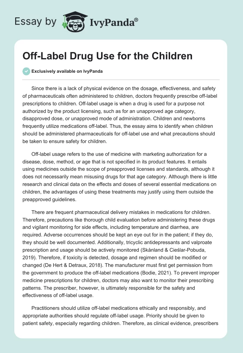 Off-Label Drug Use for the Children. Page 1
