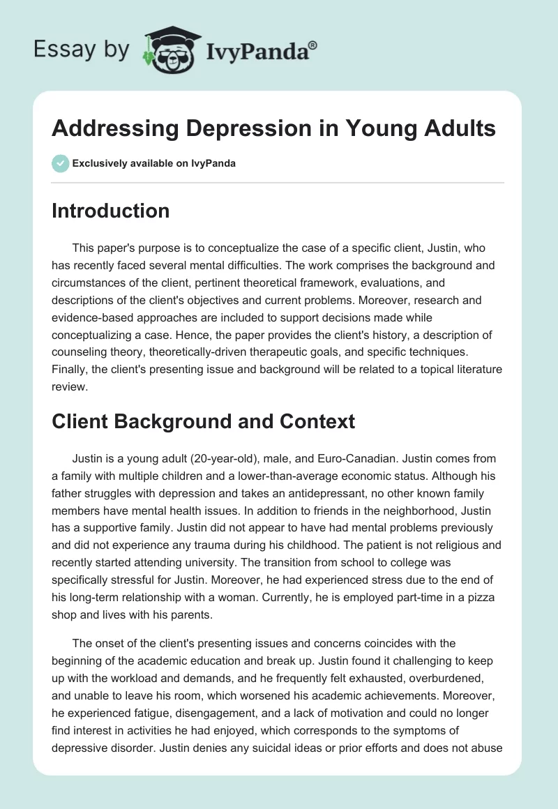 Addressing Depression in Young Adults. Page 1