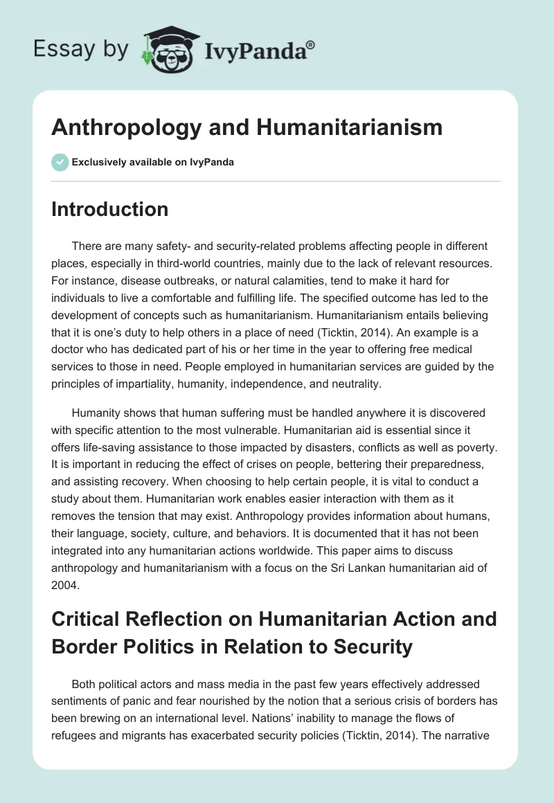 Anthropology and Humanitarianism. Page 1