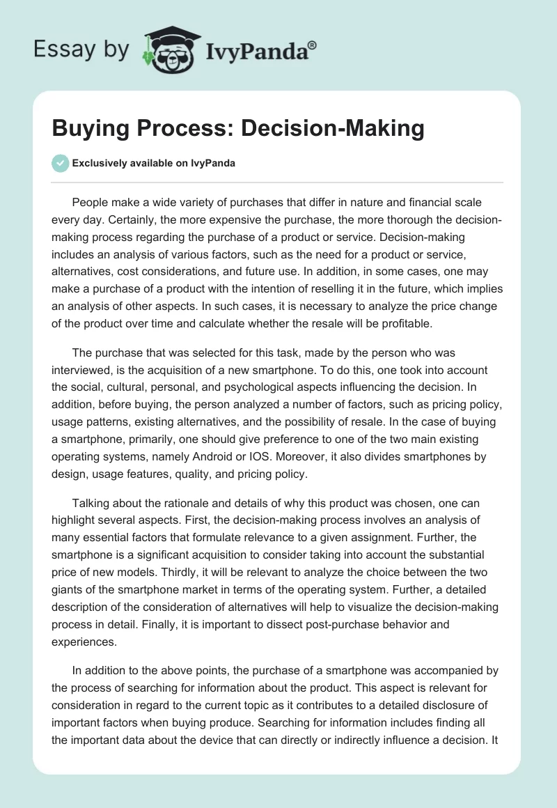 Buying Process: Decision-Making. Page 1