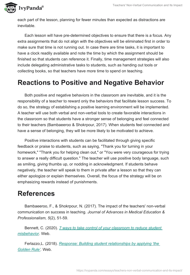 Teachers' Non-Verbal Communication and Its Impact. Page 5