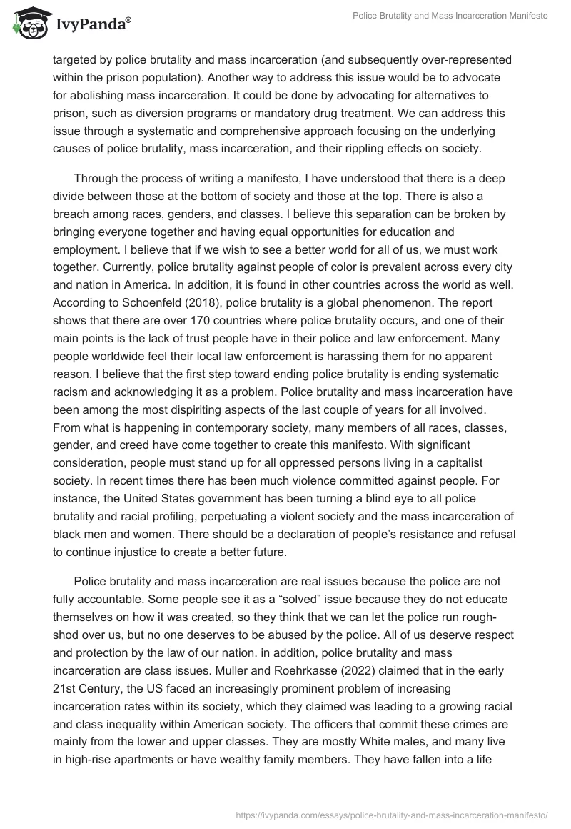 Police Brutality and Mass Incarceration Manifesto. Page 2