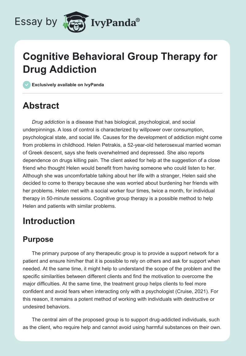 Cognitive Behavioral Group Therapy for Drug Addiction. Page 1