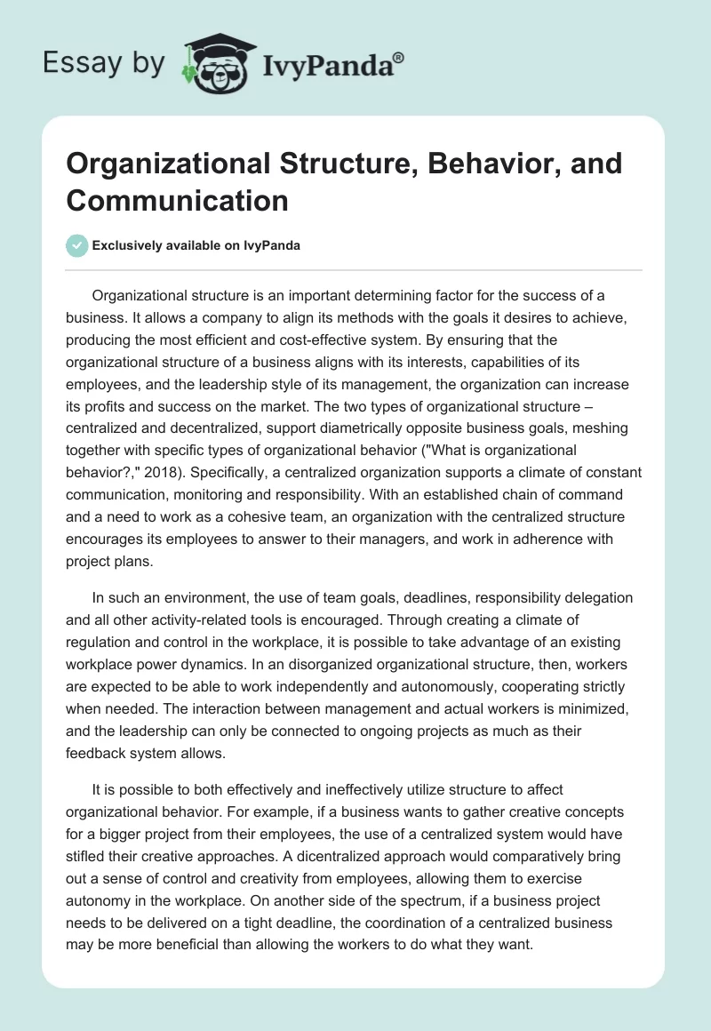 Organizational Structure, Behavior, and Communication. Page 1