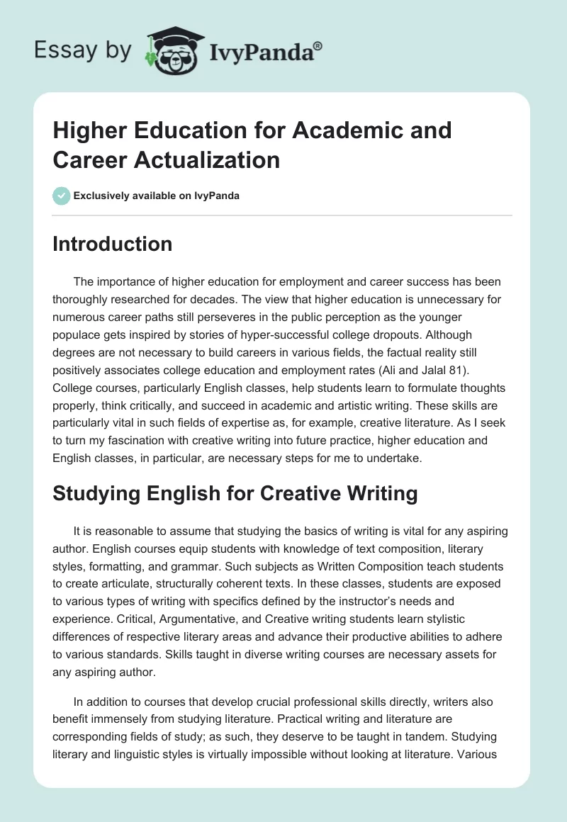 Higher Education for Academic and Career Actualization. Page 1