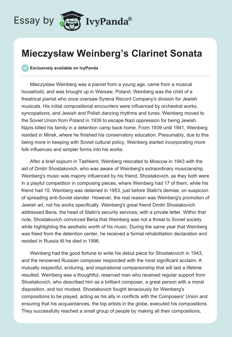 Mieczysław Weinberg’s Clarinet Sonata. Page 1