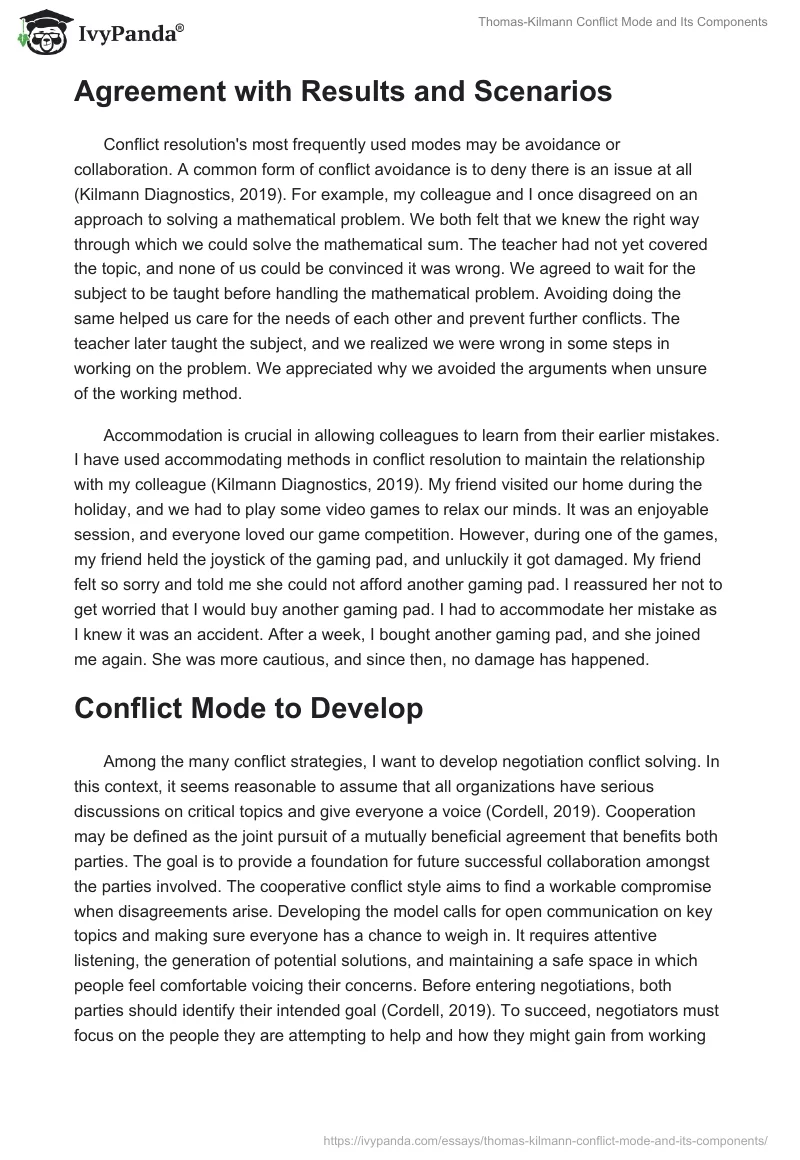Thomas-Kilmann Conflict Mode and Its Components. Page 2