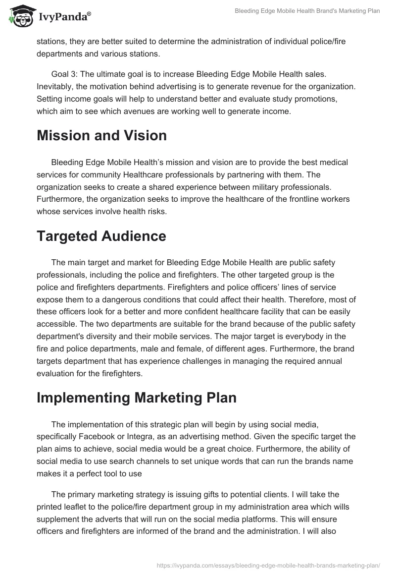 Bleeding Edge Mobile Health Brand's Marketing Plan. Page 3