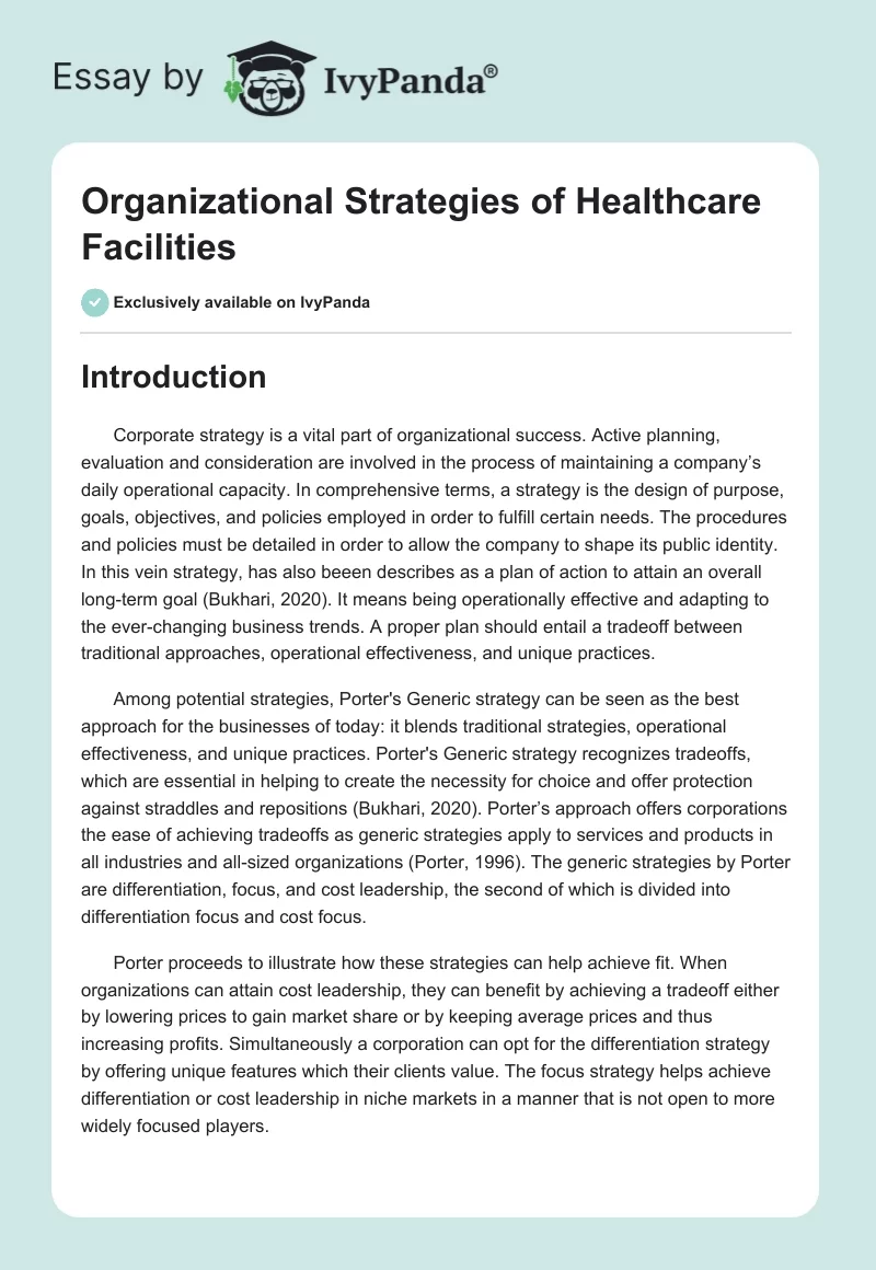 Organizational Strategies of Healthcare Facilities. Page 1