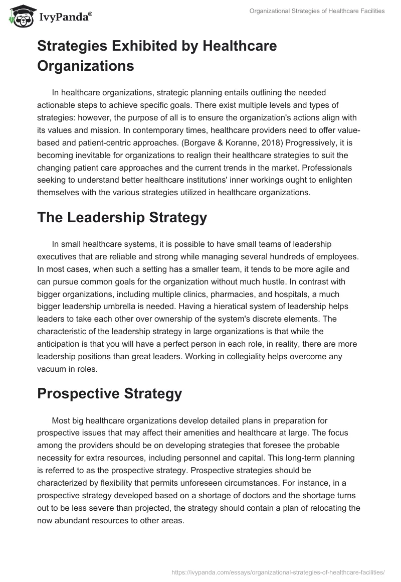 Organizational Strategies of Healthcare Facilities. Page 2