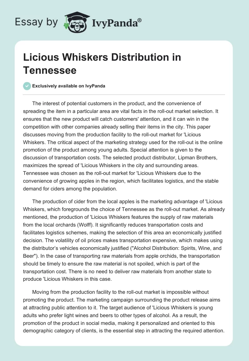 Licious Whiskers Distribution in Tennessee. Page 1
