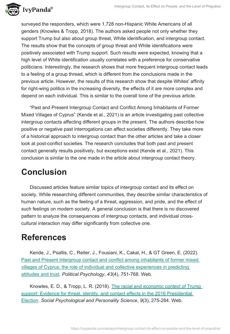 Intergroup Contact, Its Effect on People, and the Level of Prejudice. Page 2