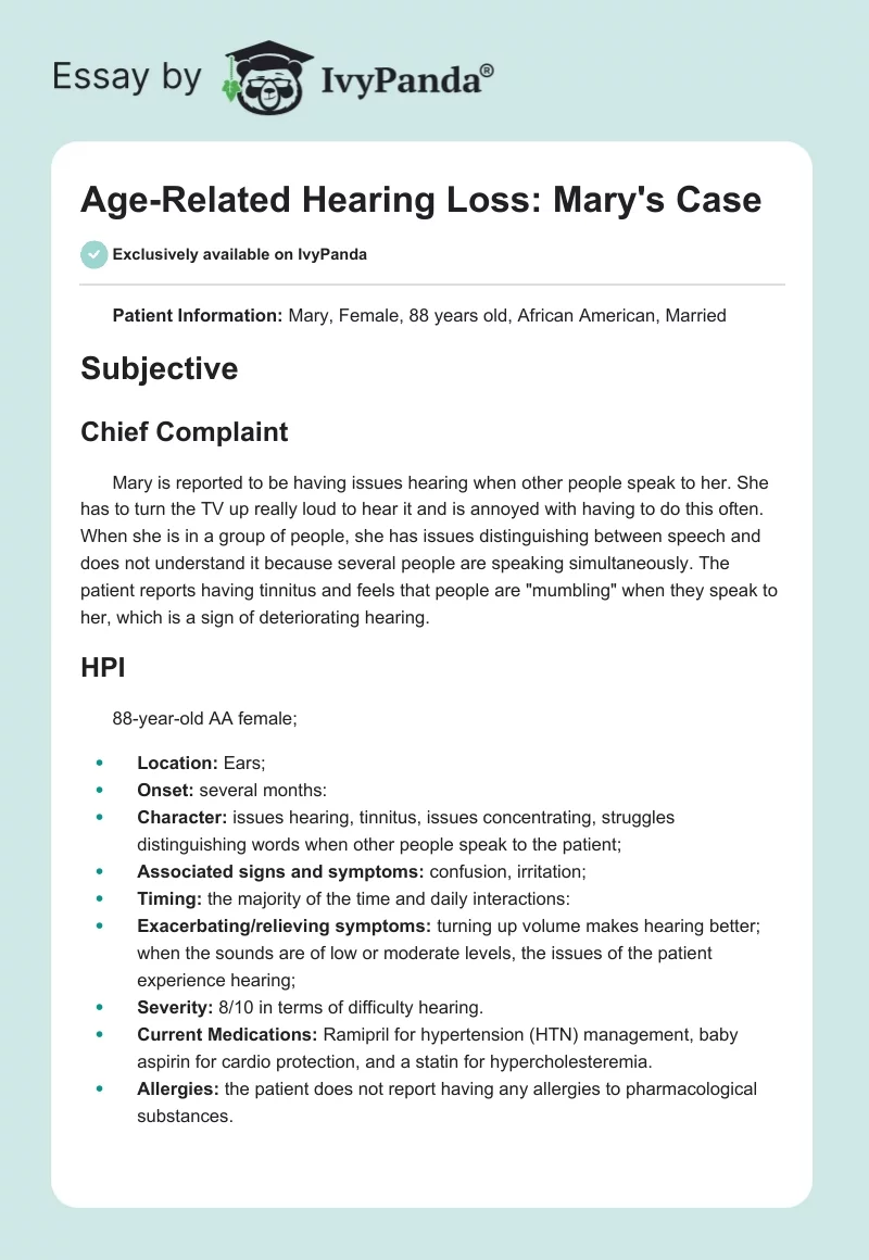 Age-Related Hearing Loss: Mary's Case. Page 1