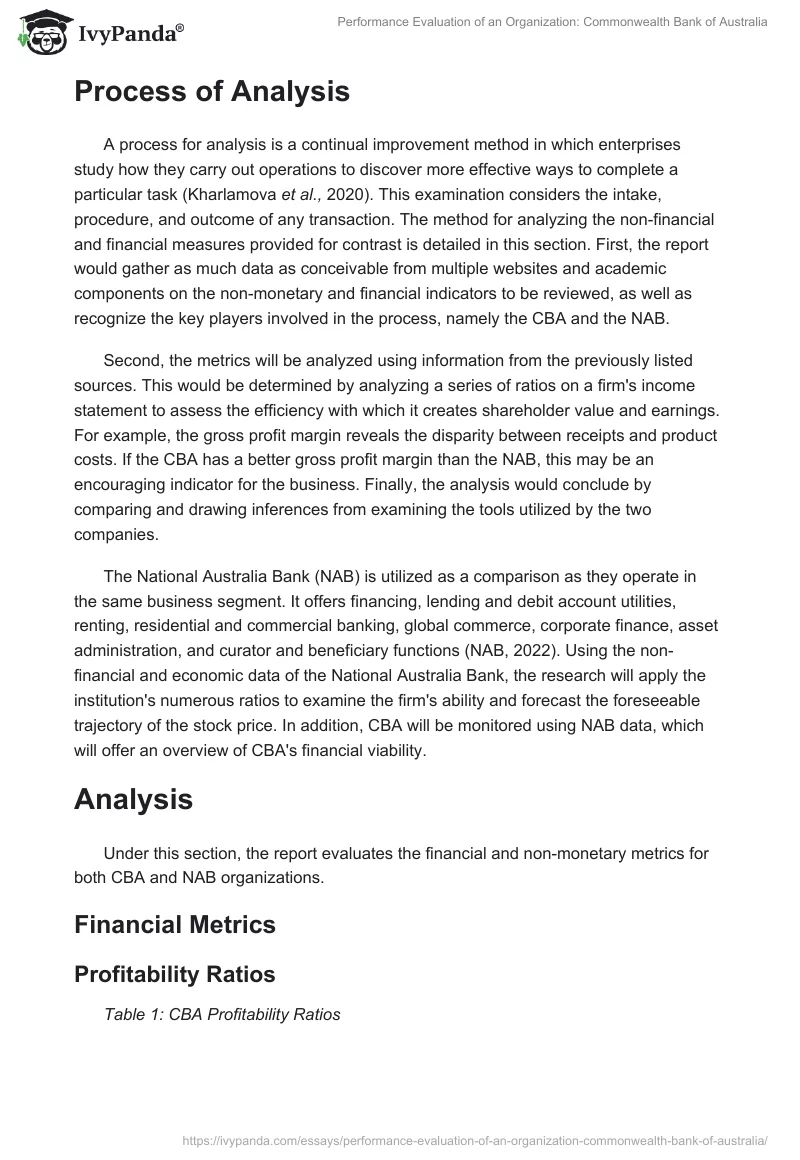 Performance Evaluation of an Organization: Commonwealth Bank of Australia. Page 2