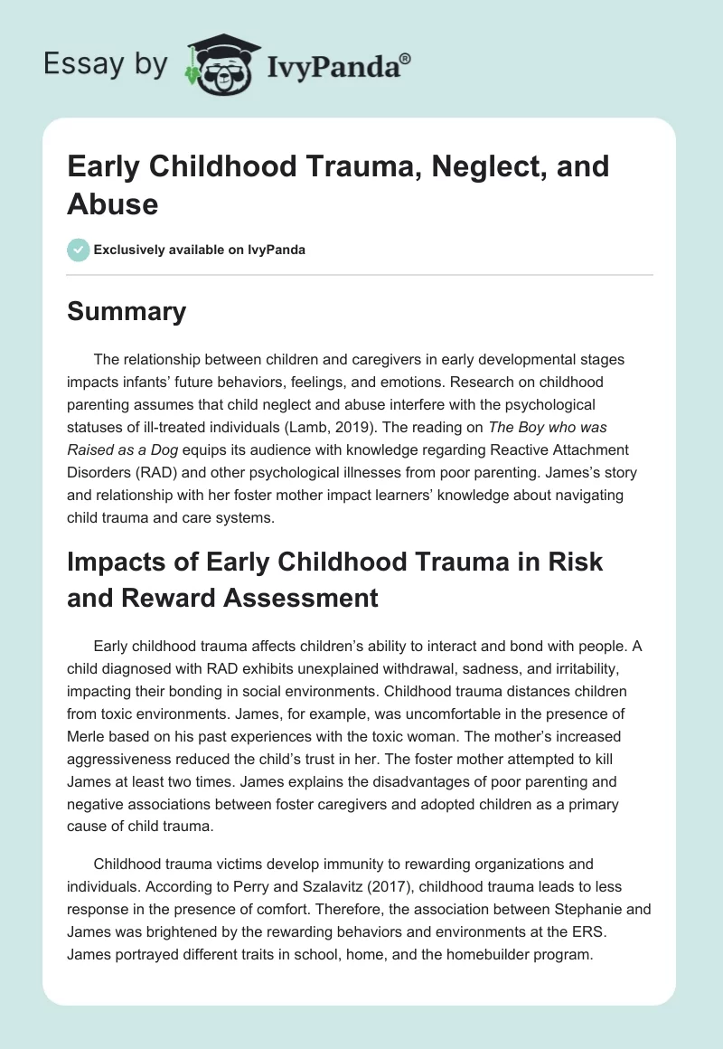 Early Childhood Trauma, Neglect, and Abuse. Page 1