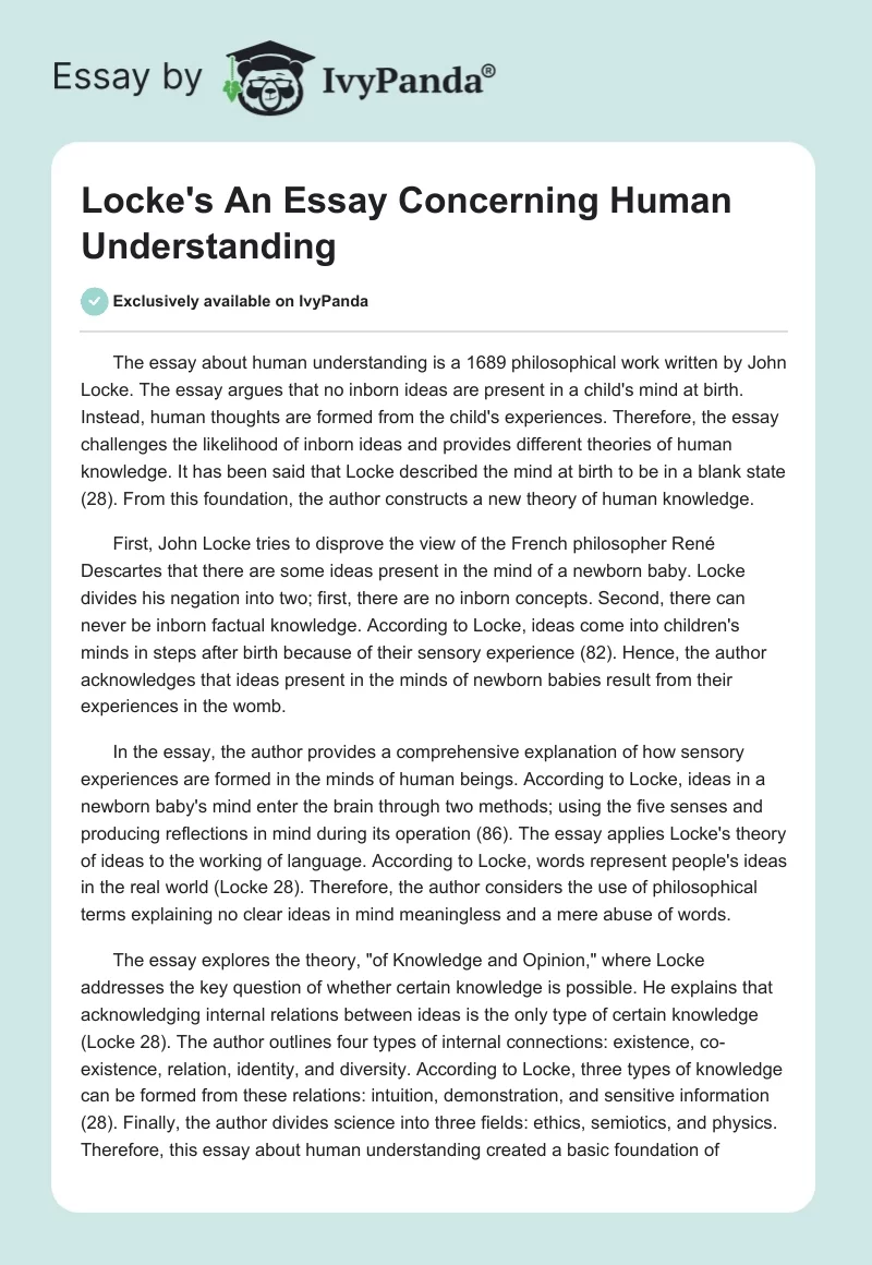 Locke's "An Essay Concerning Human Understanding". Page 1
