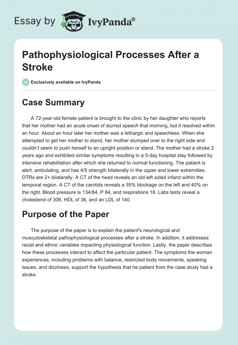 Pathophysiological Processes After a Stroke. Page 1