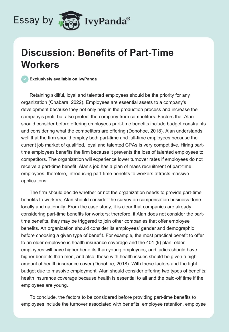 Discussion: Benefits of Part-Time Workers. Page 1