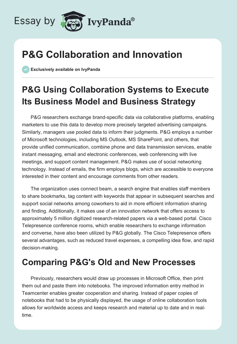 P&G Collaboration and Innovation. Page 1