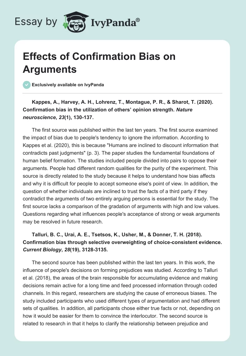 Effects of Confirmation Bias on Arguments. Page 1