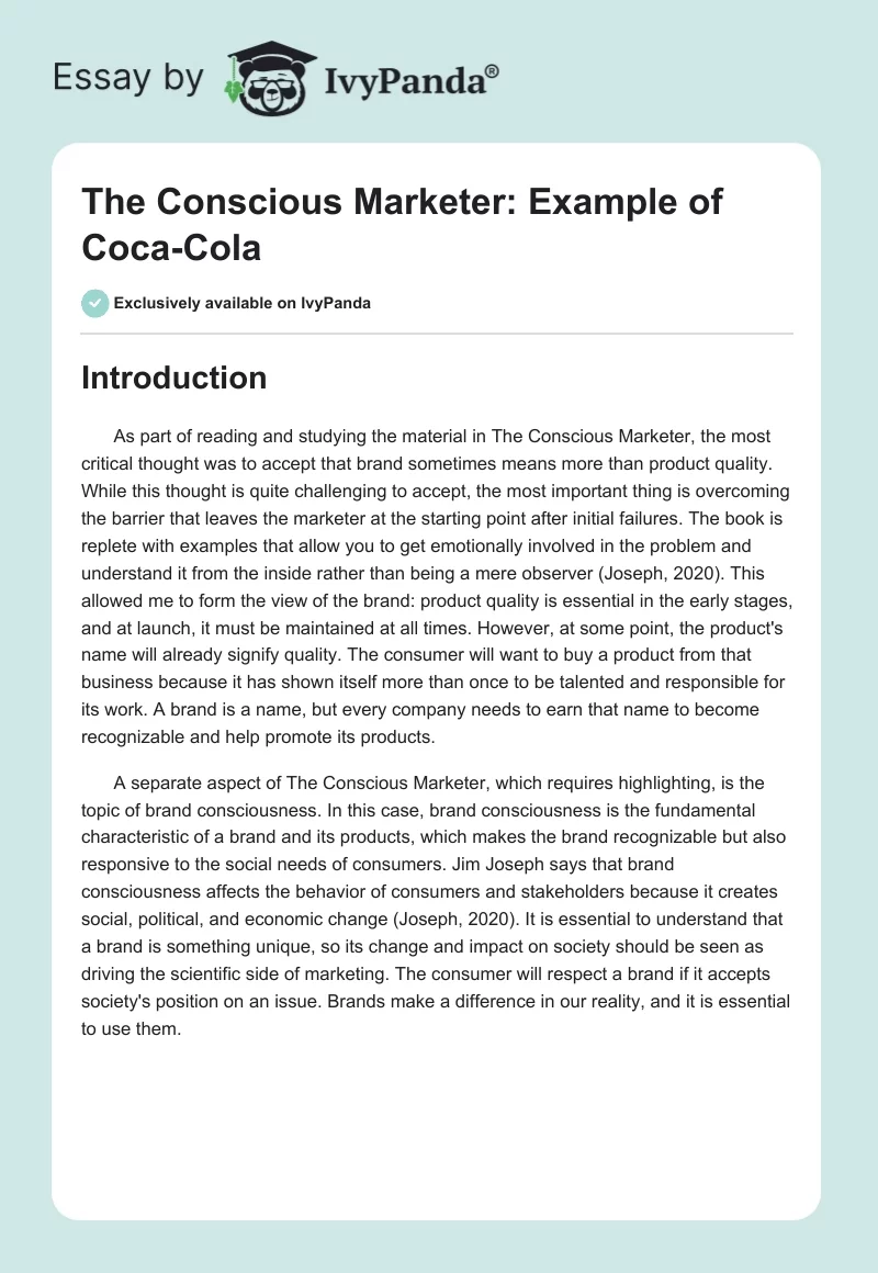 The Conscious Marketer: Example of Coca-Cola. Page 1
