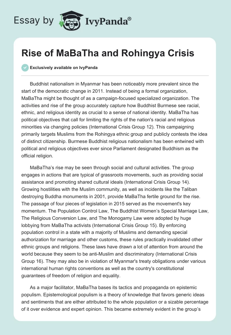 Rise of MaBaTha and Rohingya Crisis. Page 1