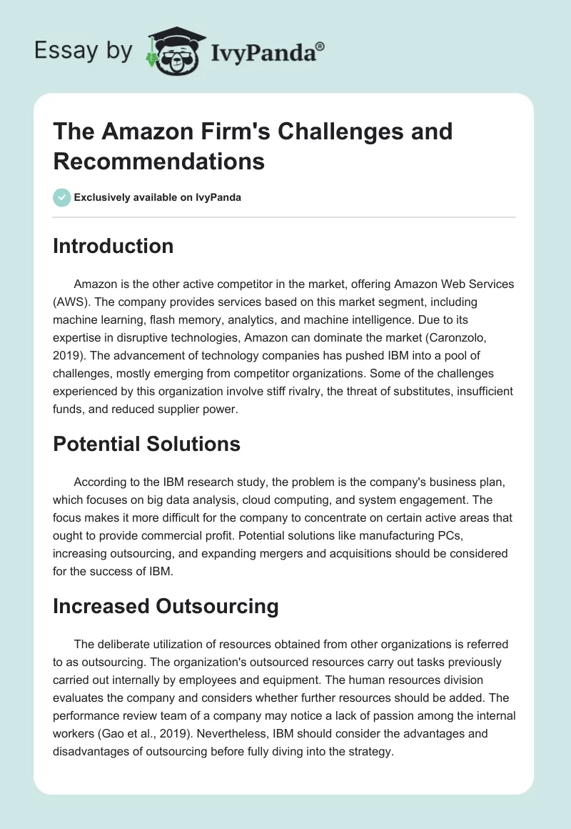 The Amazon Firm's Challenges and Recommendations. Page 1