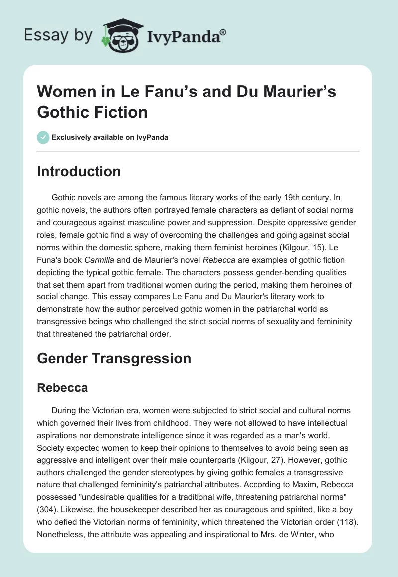 Women in Le Fanu’s and Du Maurier’s Gothic Fiction. Page 1