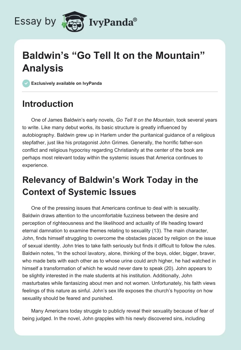 Baldwin’s “Go Tell It on the Mountain” Analysis. Page 1