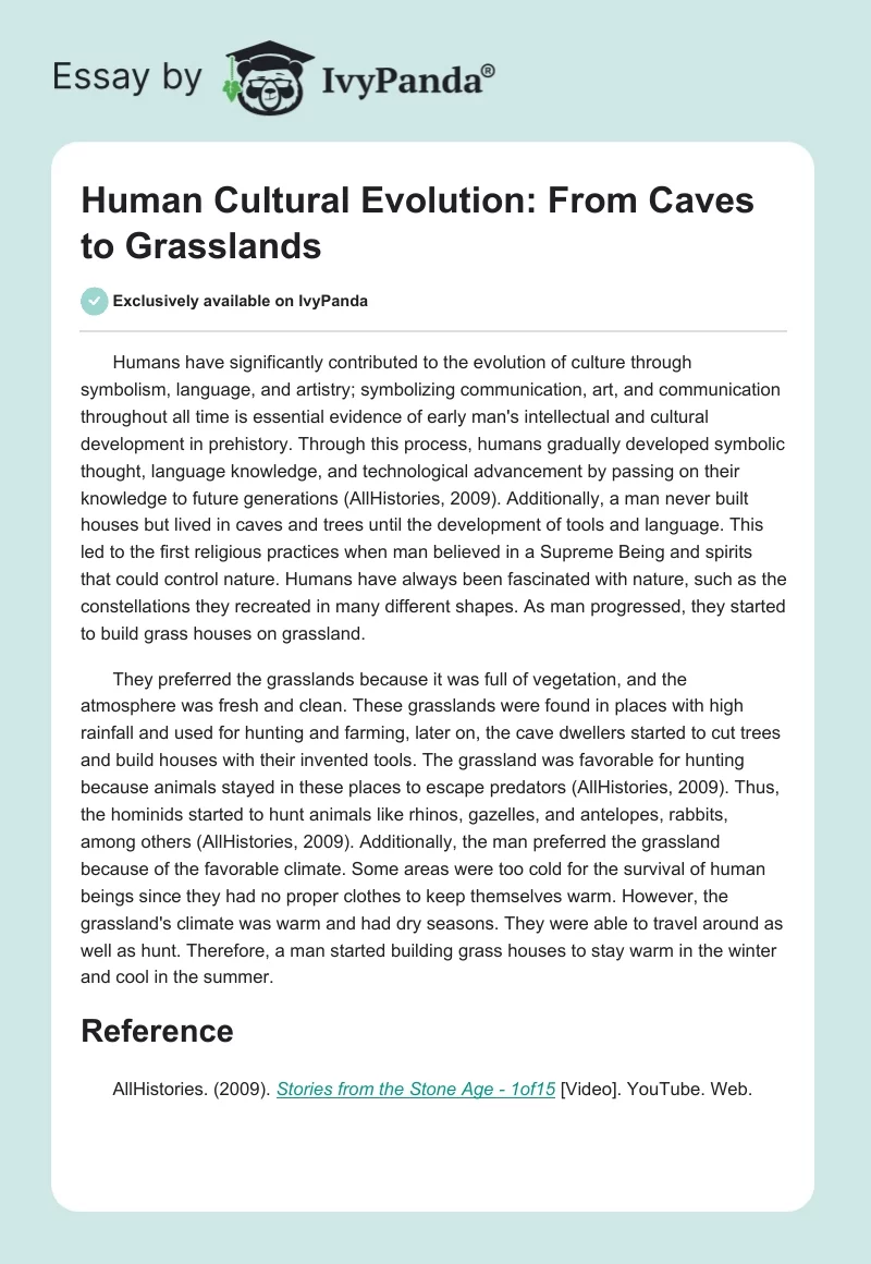 Human Cultural Evolution: From Caves to Grasslands. Page 1