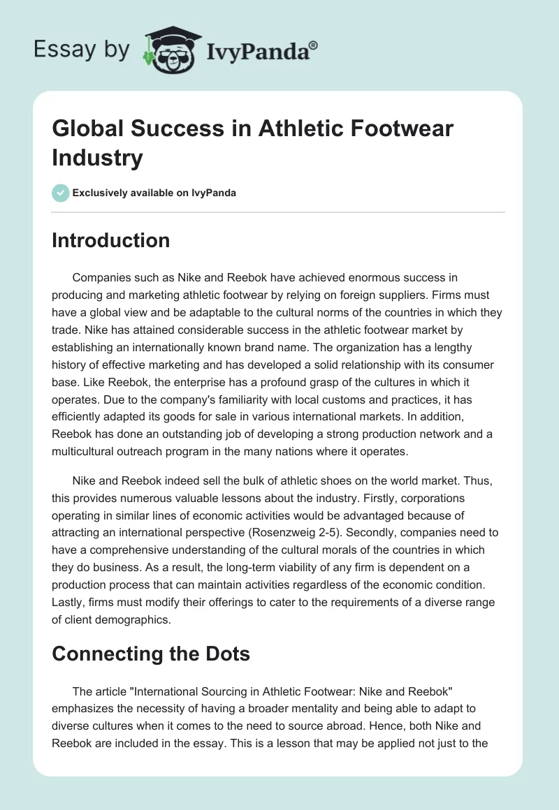 Global Success in Athletic Footwear Industry. Page 1