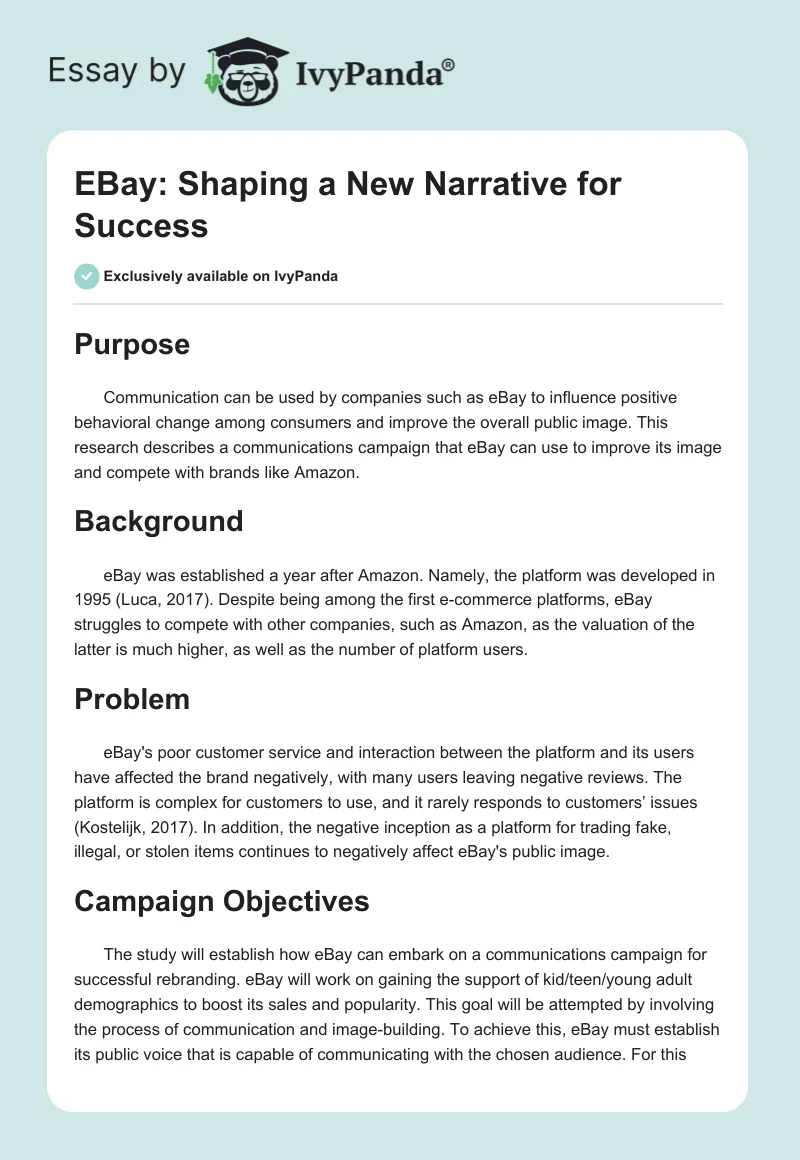 EBay: Shaping a New Narrative for Success. Page 1