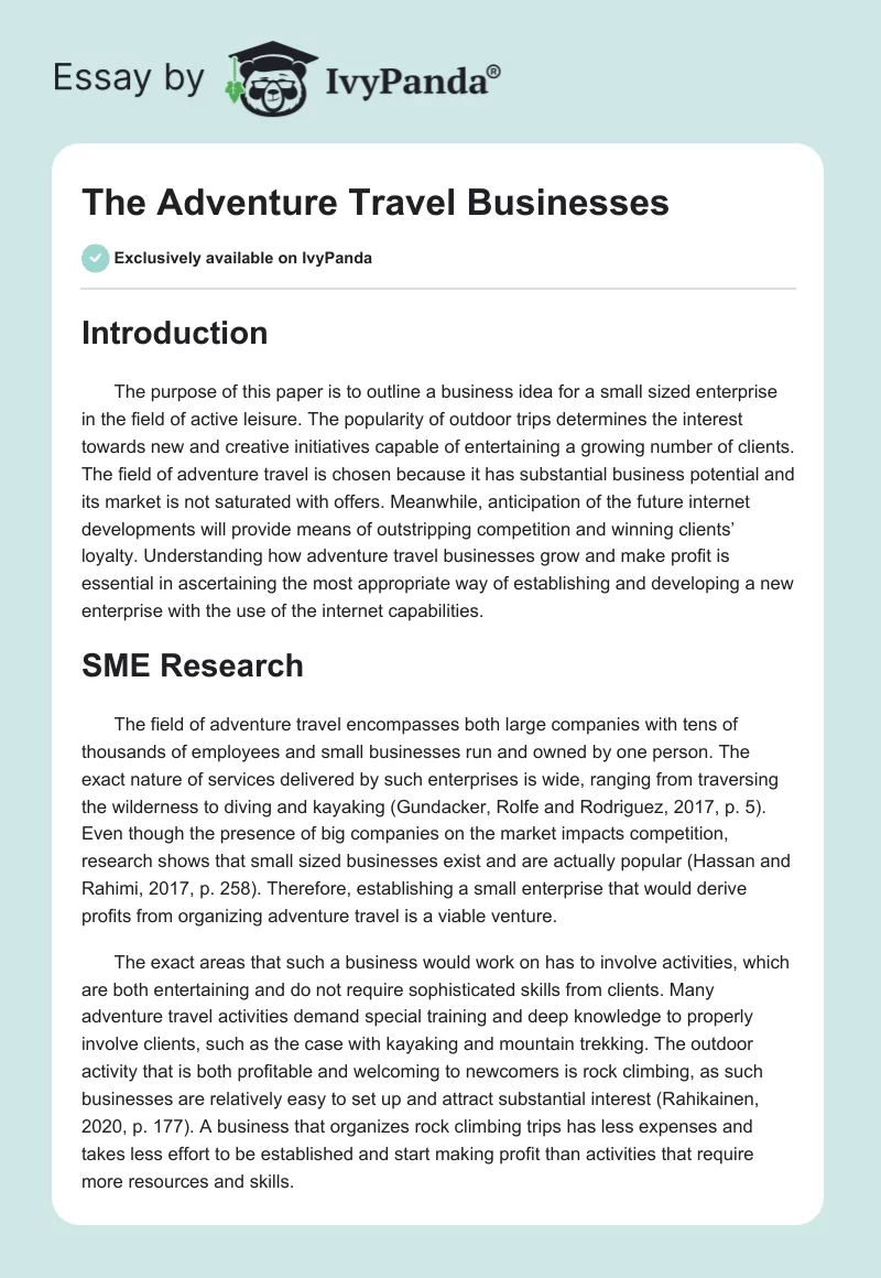 The Adventure Travel Businesses. Page 1